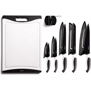 Brand New 12 Piece Kitchen Knife Set Safety Sheaths Cutting Board Sharpener